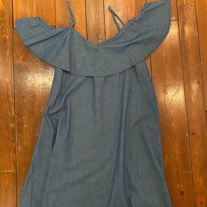 Blue Denim Cold Shoulder Shift Dress